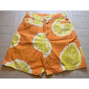 NWOT Zara Unisex Orange Lemon Print Bermuda 100% Cotton Shorts, Sz 31.